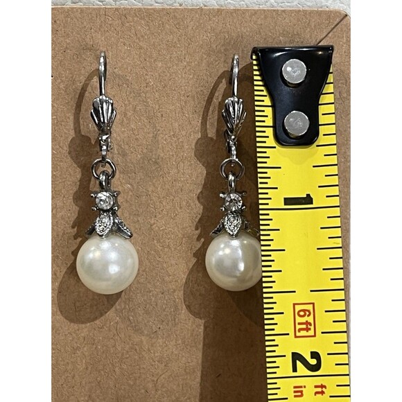 Vintage Pearl Drop Silver Hook Pierced Earrings Victorian Goth Regency - Picture 5 of 8